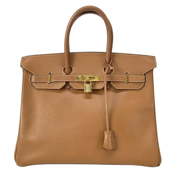 Hermes Handbags - Authentic HERMES BIRKIN 35 Courchevel leather gold brown color